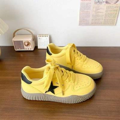 Розовые туфли на толстой подошве женские звезды весна новинка шикарный нишевый дизайн кожаная поверхность студенческие спортивные моральная подготовка белые туфли