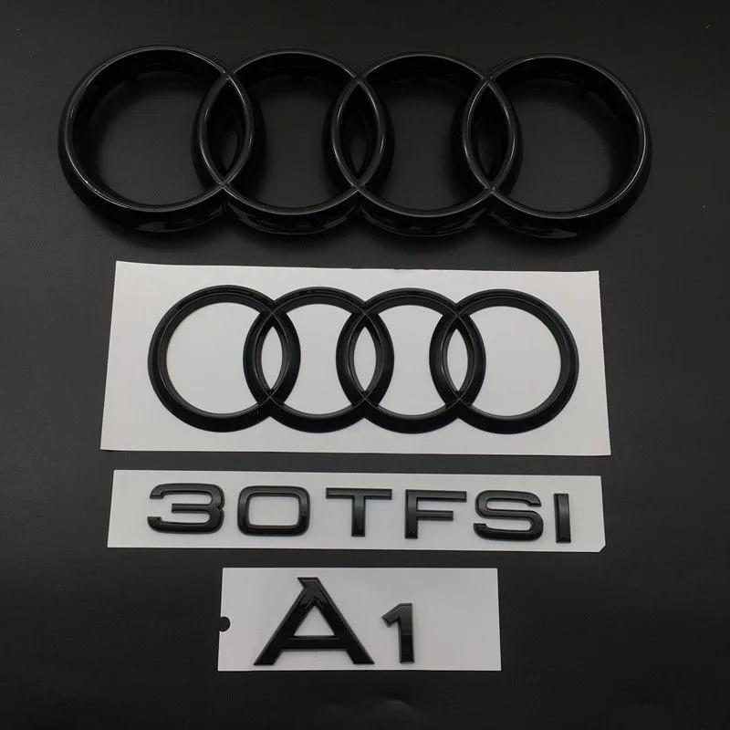 AUDI All A1 4 Ring logo ABS Black Car Hood Front Bonnet Grill Rear Trunk Emblem Badge Sticker A1 Mark 30TFSI Emblem