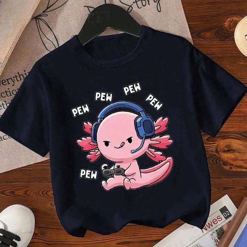 2026 Axolotl Kawaii T Shirt Kid Summer Fashion T Shirt Children Streetwear Boba Axolotl Anime Casual Child Clothing Tshirts