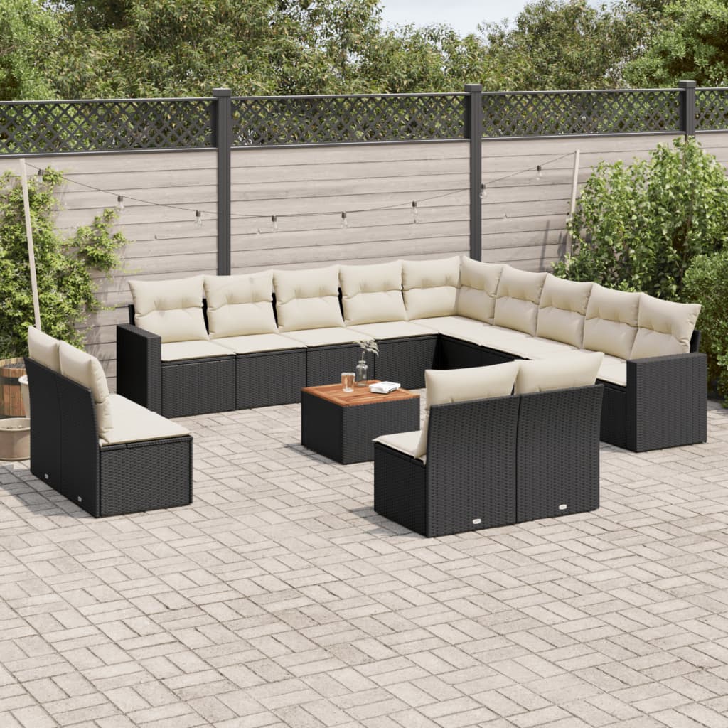 14 piece Garden Sofa Set with Cushions Black Poly Rattan
