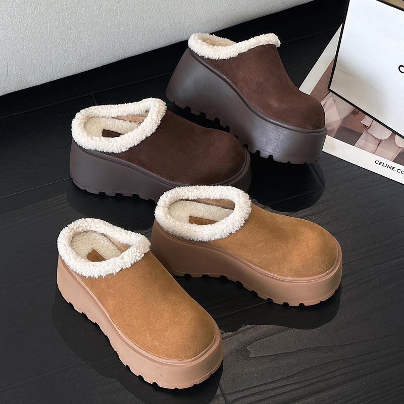 Женские зимние ботинки из натуральной кожи в стиле ретро 2024 г. — толстая подошва, бархатная подкладка, закрытый носок, полутапочки, увеличивающие рост