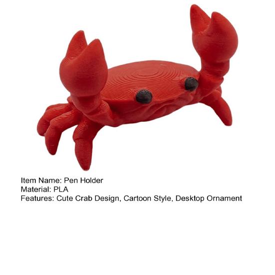 Nostalgie 3D Printed Crab Pen Holder, Cute Portable Cartoon Desk Organizer, Practical Home Decor Stationery Stand Figurine