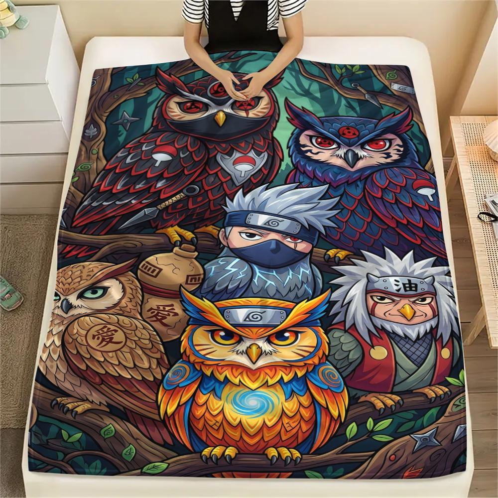 Naruto Shippuden Flannel Blanket Warm Printed Throw for Bedroom Living Room Sofa Bed Picnic Travel Use All-season -Xin
