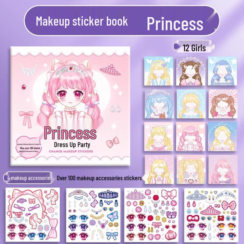 Xinmo Dress-Up Game Sticker Book: Energetic Princess Makeup for Little Girls
