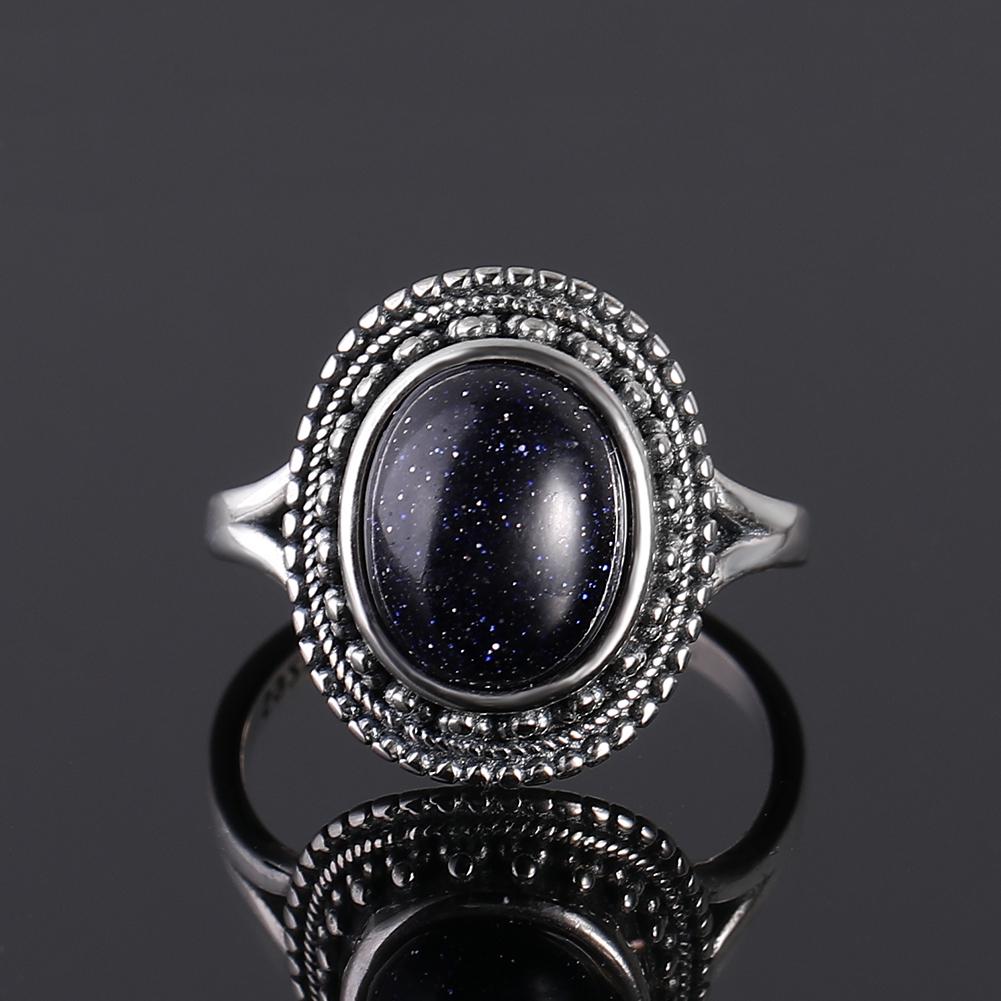 Серебряное кольцо S925 для женщин Овальное Круглое Каплевидное Натуральный Синий Песчаник Кольцо Подарок В форме Солнца Ретро Роскошное Тонкое Ювелирное изделие