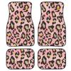 Pink Leopard Print Set of 4Pcs Car Floor Mats for Women Non Slip Car Accessories Front and Back Carpet Rug Durable