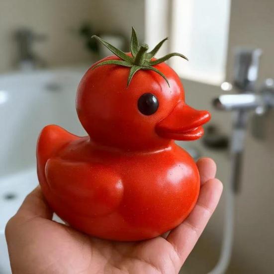 Vegetable Duck Figurine 3D Tomato Mushroom Duck Statue Resin Vegetable-Themed
