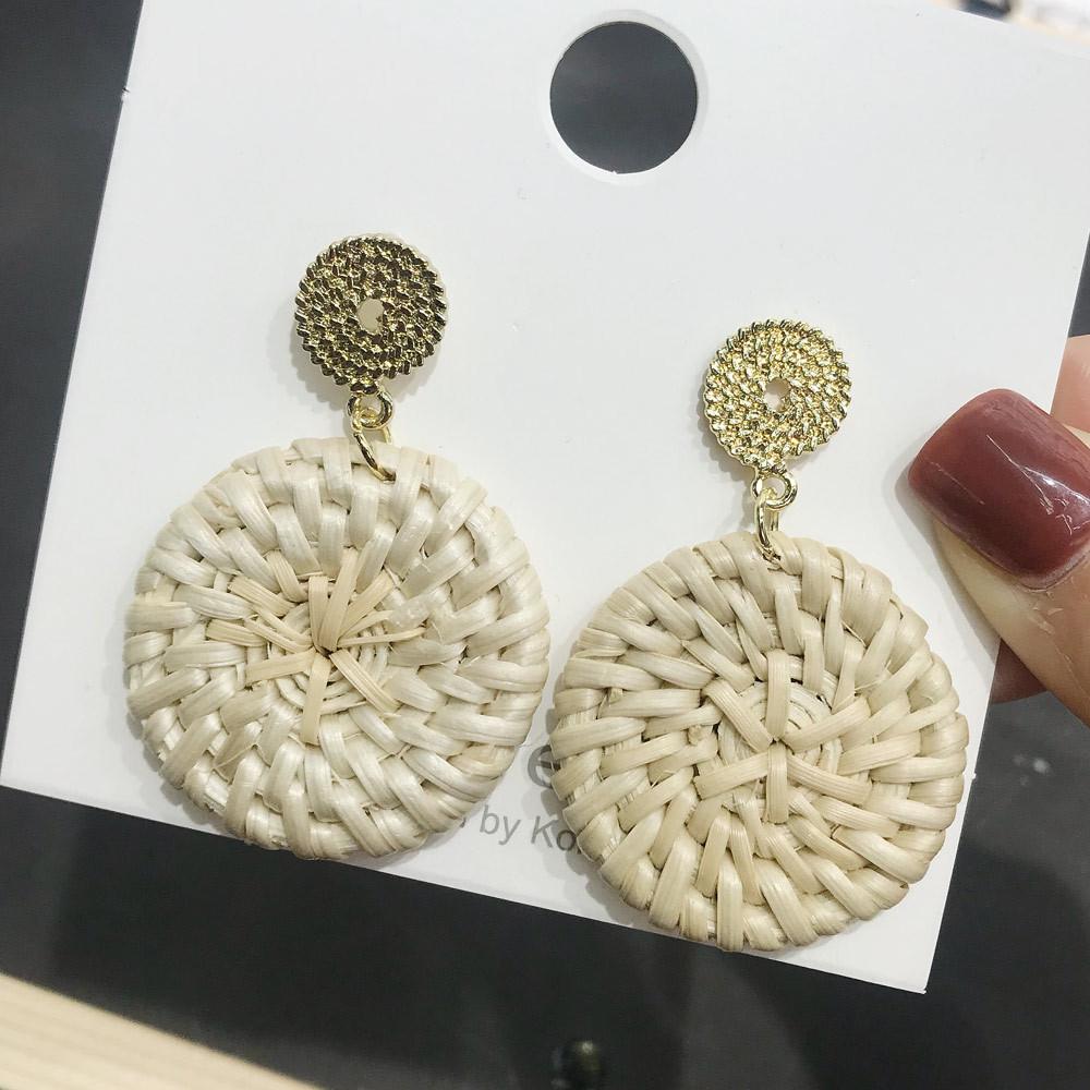 Серьги-подвески из соломы с геометрическим узором из ротанга и бриллиантами для женщин
