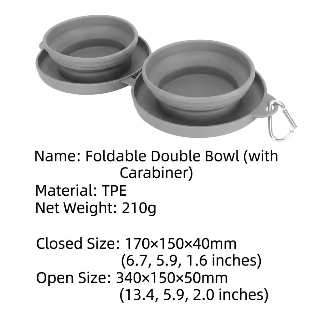 Grey Portable Dog Feeding Bowl Double Cavity Pet Travel Feeder Bowl Household Feeding