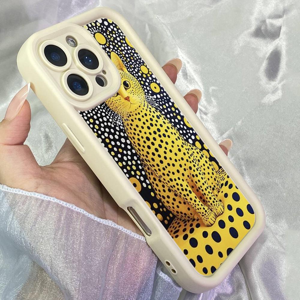JT588 Кошка Яёи Кусамы для iPhone 17 16 15 14 13 Pro Max Samsung S26 S25 Ultra A17 A07 A56 A16 A06 A05 Xiaomi 15T Redmi 15c 14C Мягкий чехол