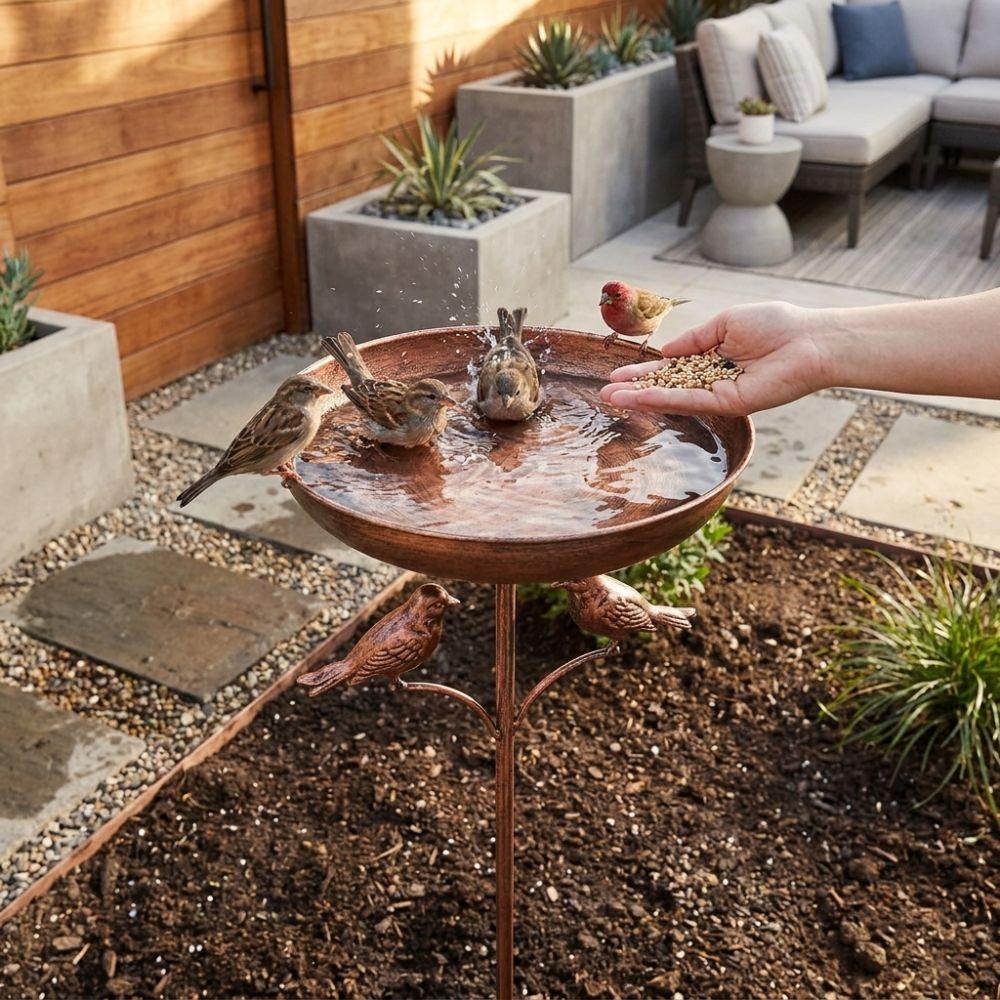 Standing Bowl Iron Bird Bath Feeder 5 Claw Ground Plug Bird Water Drinker  Lawn Backyard