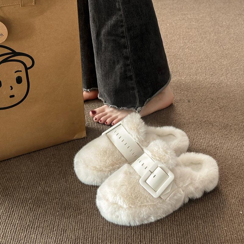 Пушистые тапочки на толстой подошве для женщин, для ношения осенью и зимой 2025 года, новые полутапочки-маффины, высококачественные хлопковые туфли с закрытым носком, для детей