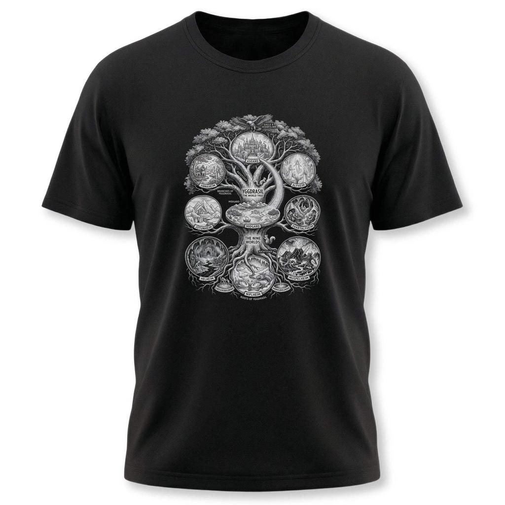 Футболка Иггдрасиль Девять Миров | Мировое Древо Скандинавской Мифологии Viking Tee