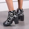Fashion 2024 New Fashion Round Toe Women's Boots, Versatile Spring and Autumn Mid-calf Side Zipper Printed Comfortable Women's Boots