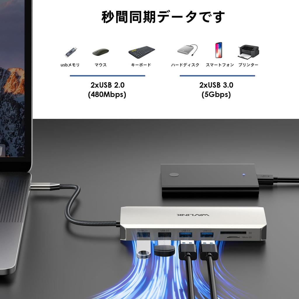 WAVLINK Мини-док-станция USB с адаптером HDMI 4K Выход x Многофункциональный USB-адаптер с 3 портами USB 1 портом USB RJ45 LAN Портом DP 4K 2 портами HDMI Зарядная карта