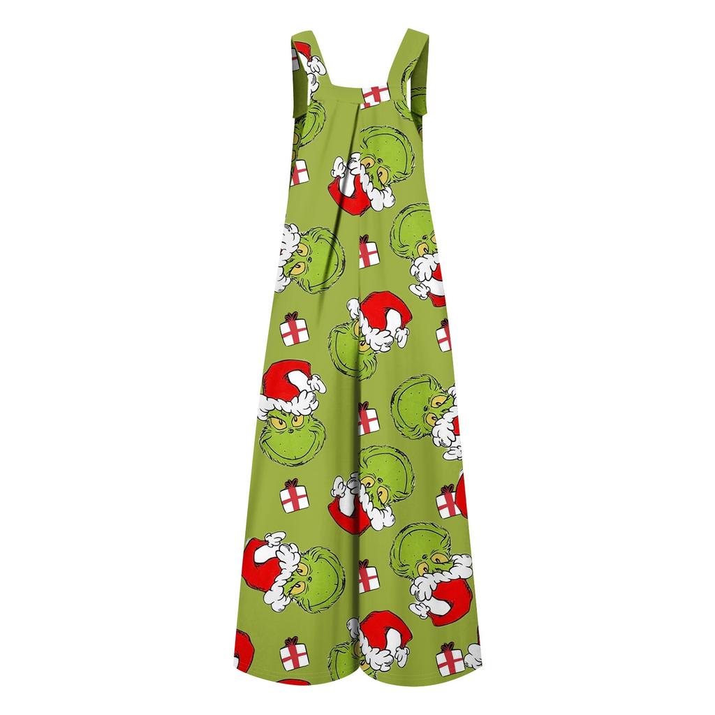 Women's Casual Loose Jumpsuit Christmas Print Wide Leg Jumpsuit Sleeveless With Pockets