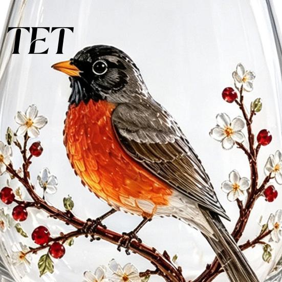Floral Aesthetic Kitchen Glassware 3D Hummingbird Stemless Goblet, Pattern Elegant Decorative Glass Nature Themed Coffee Mugs Cup, Garden Inspired