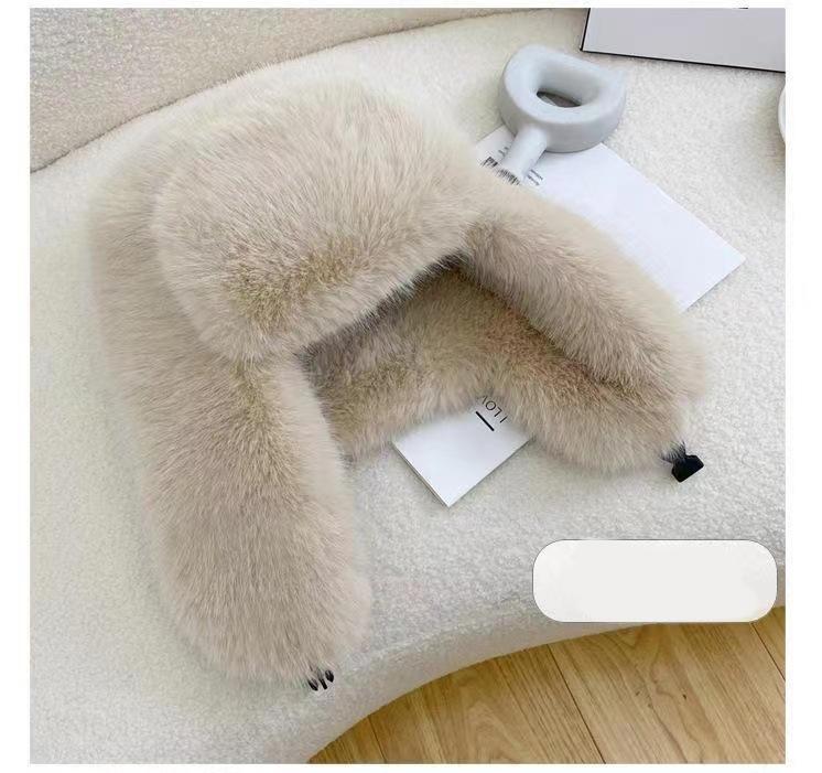 Новая женская зимняя велосипедная лыжная шапка, теплые наушники, утолщенная плюшевая шапка с ушками, женская качественная шапка из искусственного меха кролика, мягкая ветрозащитная шапка