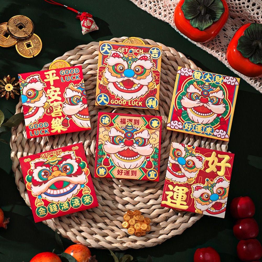 6Pcs Cartoon Lucky Red Pocket Thickened New Year Red Packet 2025 Red Envelope Bag Spring Festival
