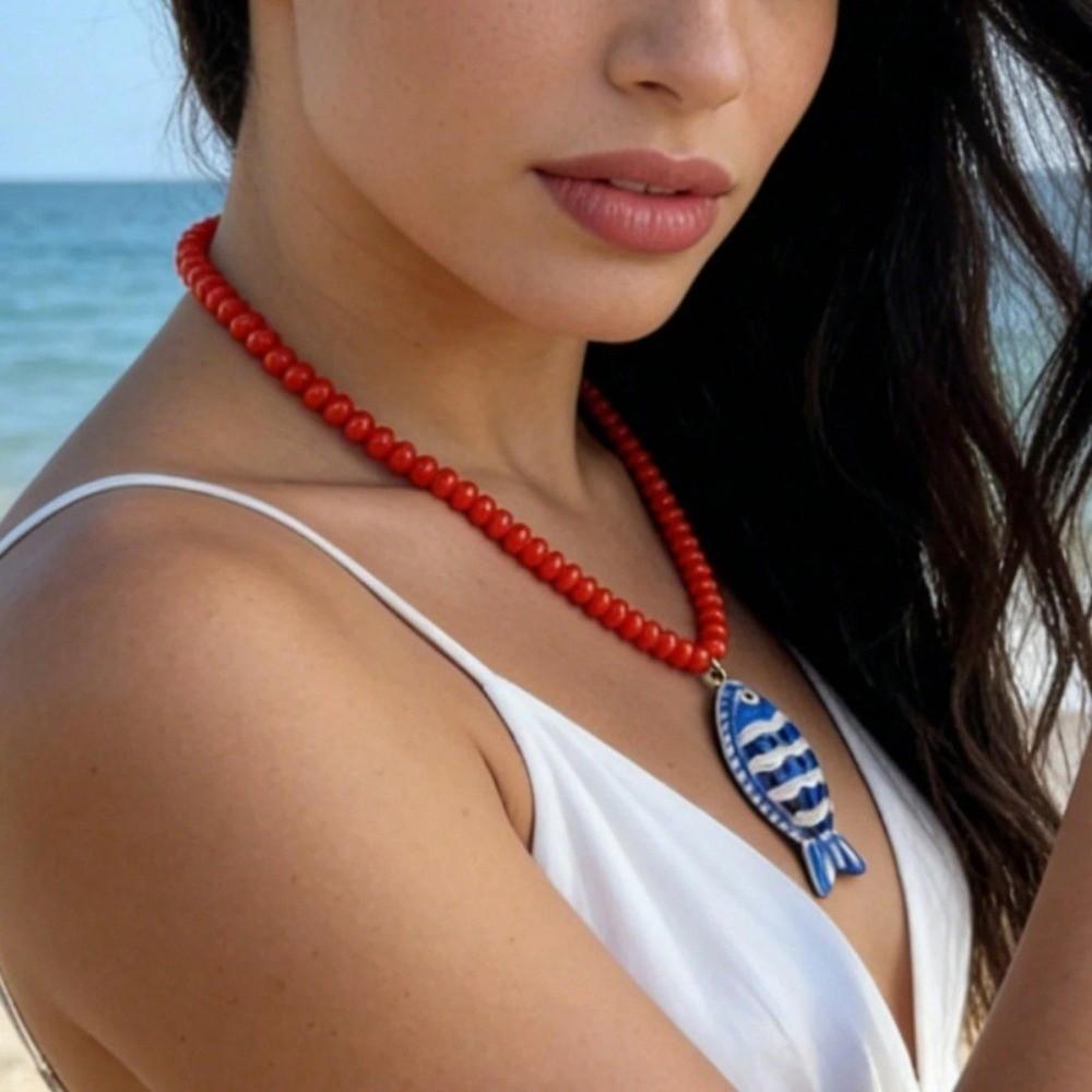 Exaggerated Colorful Pendant Neck Chain Bohemian Style Tropical Theme Neck Jewelry Summer Wear