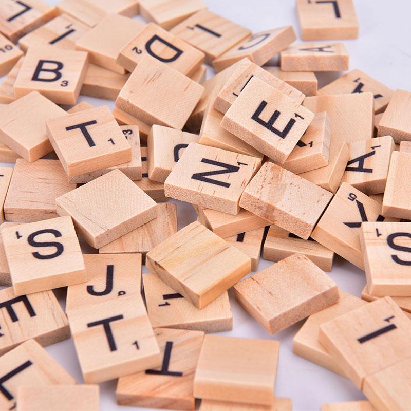 100 шт. деревянных плиток алфавита Scrabble черные буквы и цифры цифровая головоломка