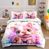 Colorful cartoon puppy with hearts Print Bedding Set 1 Duvet Cover 2 Pillowcases for Adult and Children Luxury Gift Full Size