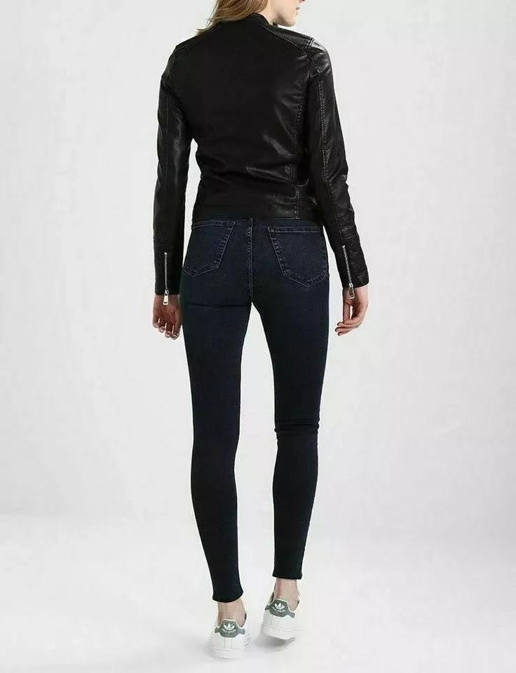 AL KHALID Байкер Стильная черная куртка из натуральной мягкой овчины в мотоциклетном стиле для женщин