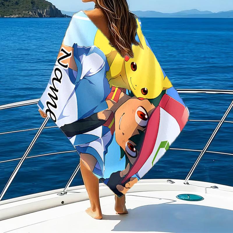 1pc Pika2 Beach Towel with Custom Name, Beach/Swimming/Bath/Picnic/Camping Towel, Suitable for Seaside Beaches