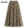 Women Midi Leopard Print A-line Skirt Vintage High Waist Umbrella Skirt for Summer Spring QT2085