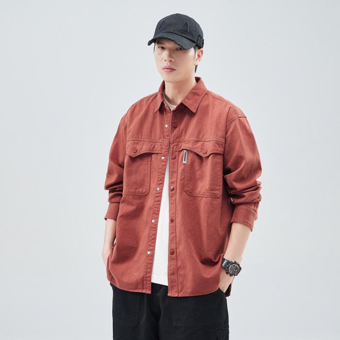 Heavy Washed Cotton Japanese Retro Trendy Brand Loose Casual Shirt Jacket Dark Gray Army Green Jujube