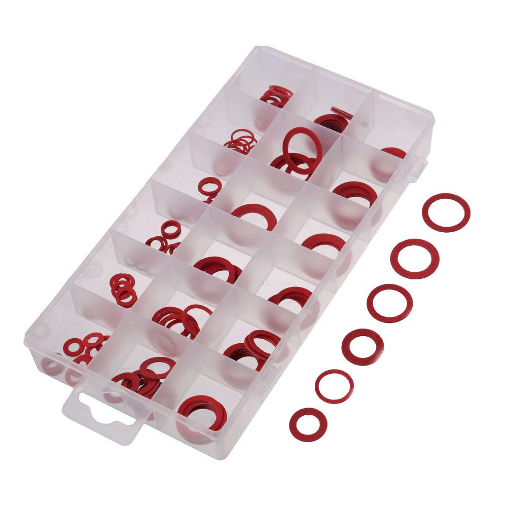 150Pcs Red Flat Washers 14 Sizes Insulation Washer with Plastic Box Flat Ring Washers