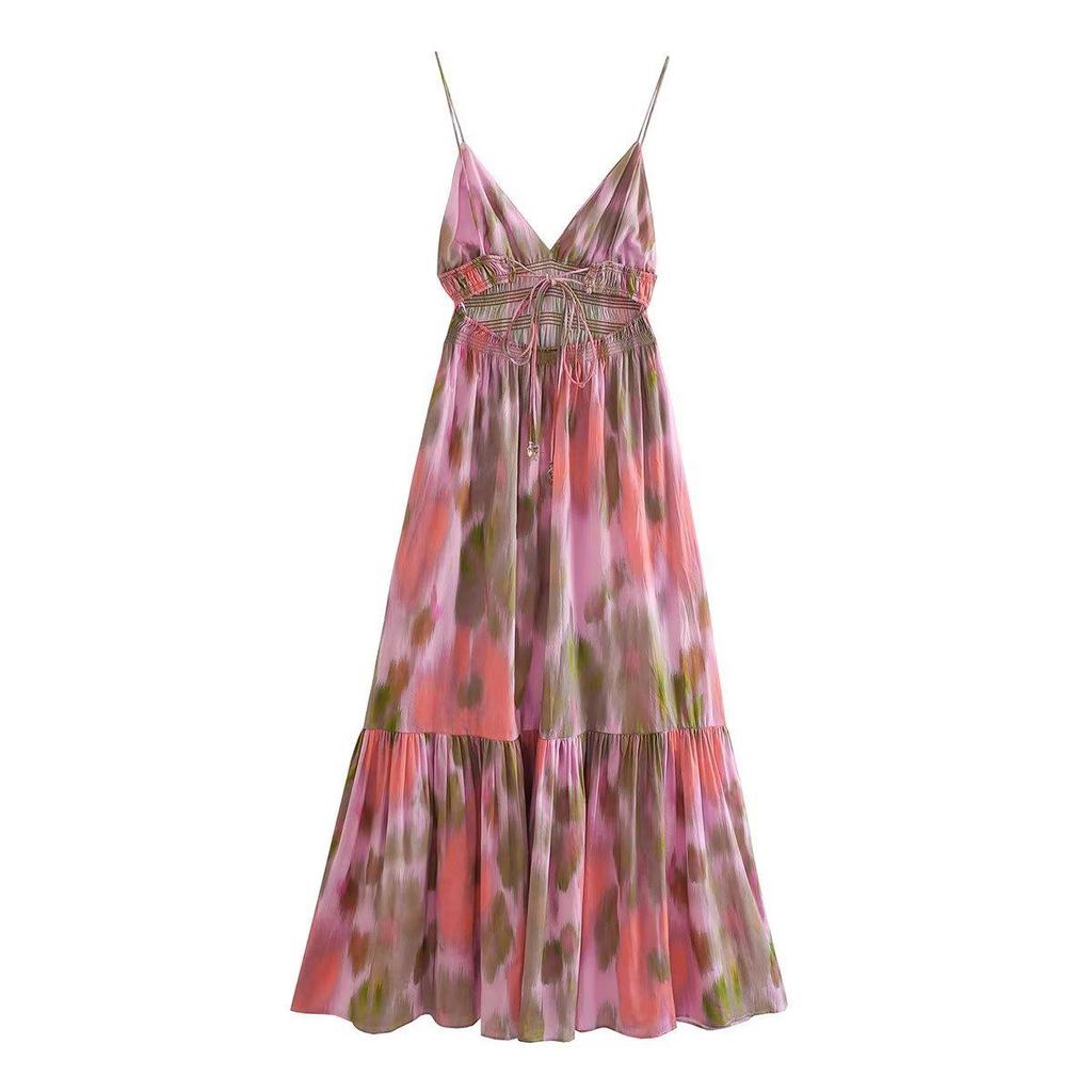 Женское праздничное платье миди с принтом 2023 года на подтяжках