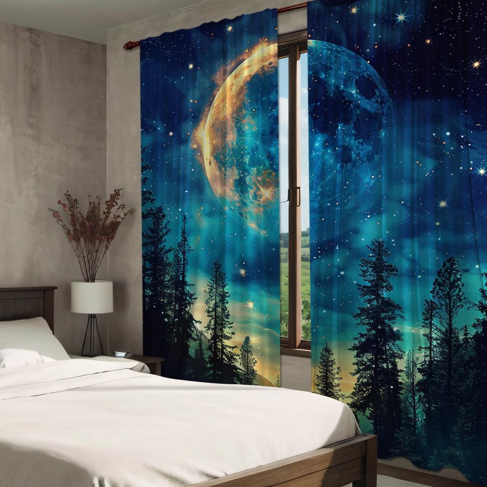 2 шт. штор с принтом звездного неба, темно-синего цвета, машинная стирка, для гостиной, спальни, кабинета, домашнего декора - Rod Pocket