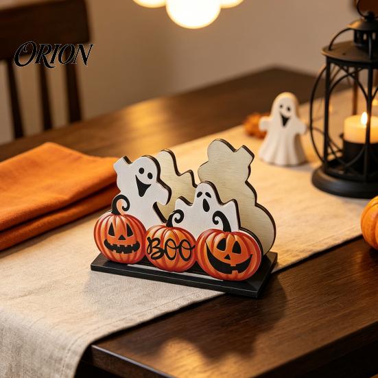 BOO Орнамент для хранения букв Хэллоуин Деревянный держатель для салфеток, Милый пастельный тыква-призрак Черный кот Настольный диспенсер для салфеток, Водонепроницаемый настольный