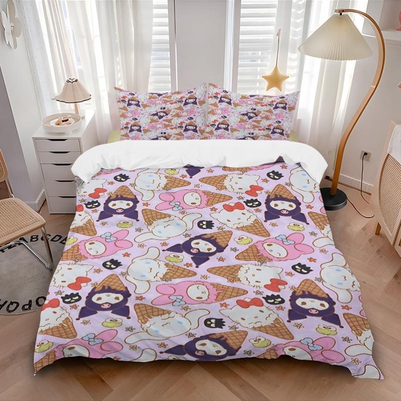 3pcs Ice Cream Sanrio Character Design Pattern Bedding Three-Piece Set (1 Cover + 2 Pillowcases, No Fillings), This Printed Bedding Set Is S