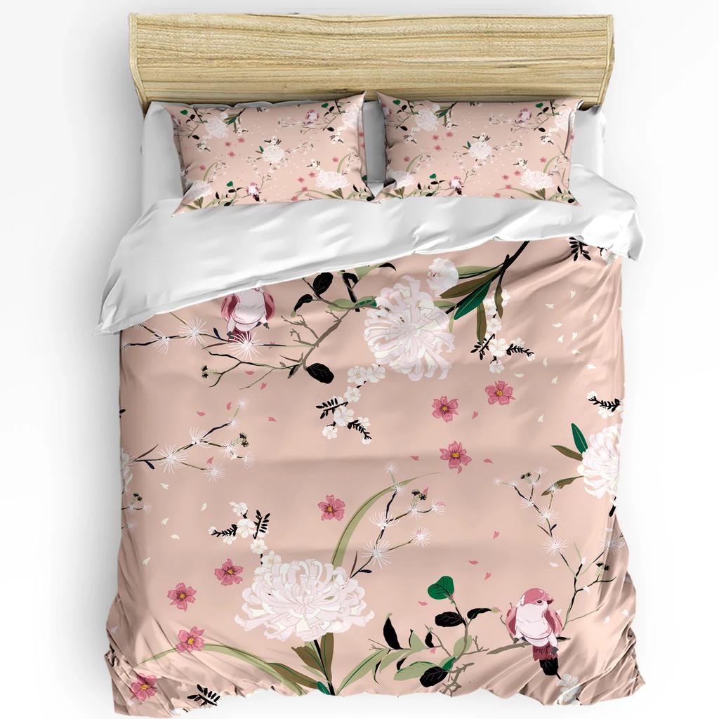 Pink Flower Peach Blossom Duvet Cover With Pillow Case  3Pcs Bedding Collection Quilt Cover Double Bed Home Textile