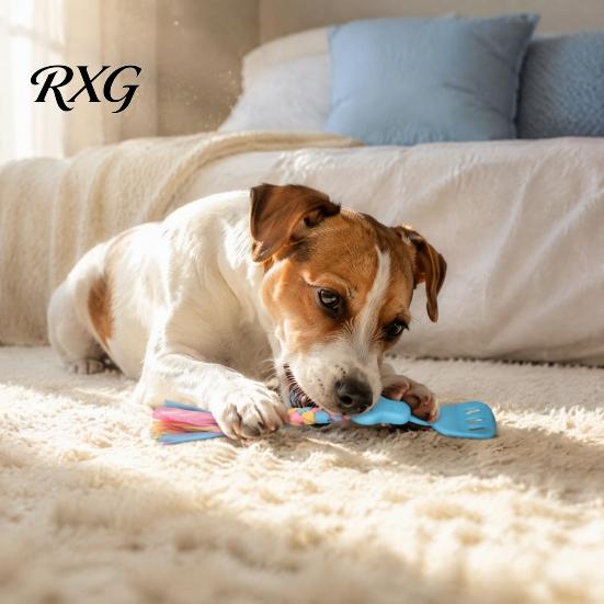 Pet Molar Bite Toys Spatula Shaped Dog Chew Toy with Braided Fabric Rope, Interactive Puppy Teething Oral Cavity Protection Toy, for Small Medium Dogs