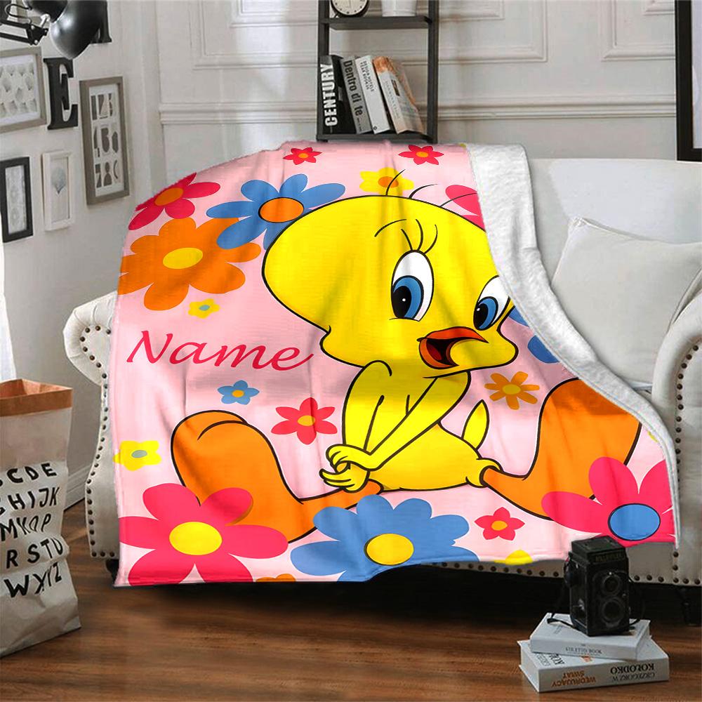 Customizable Tweety1 Throw Blanket – Personalized Name, All-Season Cozy Snug Blanket, Machine Washable, Personalized Blanket