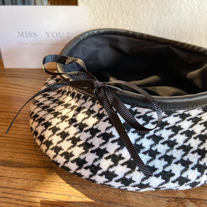 Beret Houndstooth Classic Womens Flat Top Hat In Black Edition Summer