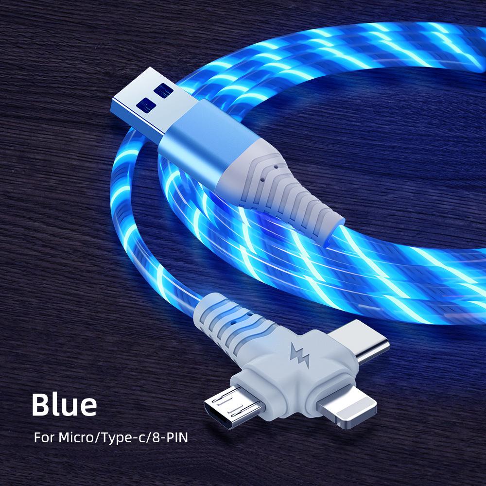 Светящийся USB-кабель 3-в-1, светодиодный кабель для зарядки смартфона, кабель USB-mini USB/C-type/8-pin для быстрой зарядки iPhone, Samsung, XIAOMI ONEPLUS