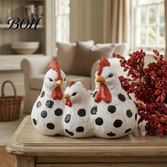 Farmhouse Plant Container Chicken Family Resin Planter, Cute Pot, Decorative Weatherproof Garden Statue Decor for Succulents Indoor Outdoor