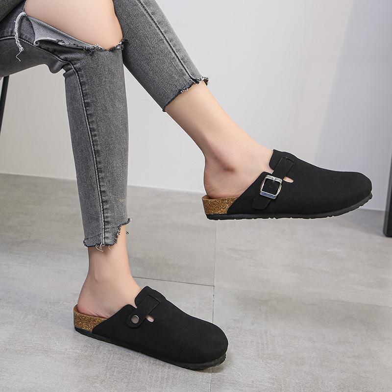 Женские тапочки Классические летние сабо Популярная плоская обувь Замшевые модные закрытые носки Однотонные ретро-тапочки Zapatillas Mujer 35-45
