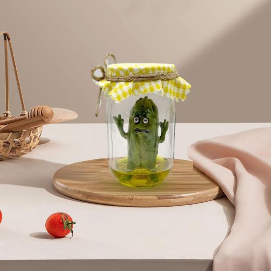 Grumpy Pickle Sculpture In Clear Jar Sad Anxious Pickled Cucumber Figurine Statue Home Office Desktop Decoration Ornament Christmas Gift