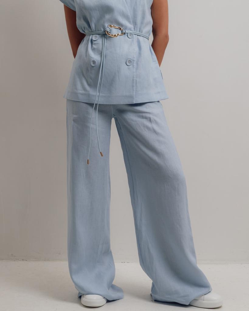 Костюм женский летний Esta Line 7738 38 голубой льон (жилет, брюки)