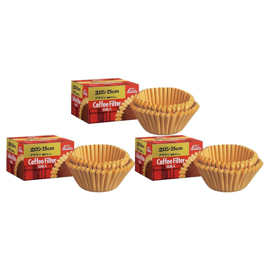 Kalita Unbleached Upright Coffee Filter 25cm 150 Filters Set 3 Boxes for ET-200 ET-250 ET-350 ET-450 ET-550TD KW-12 KW-15 KW-17 KW-25 Brown