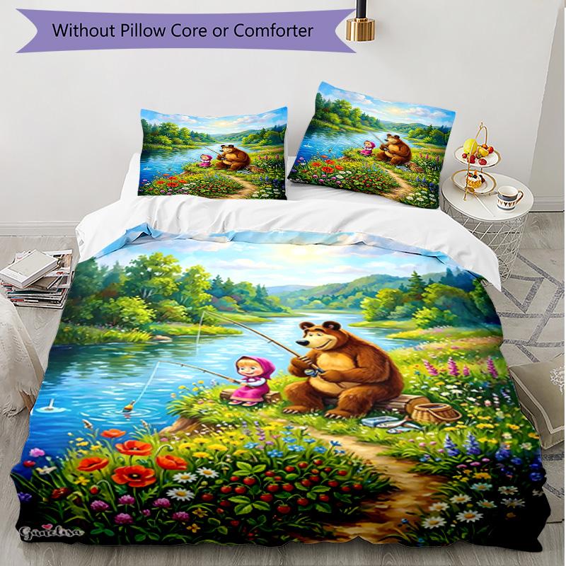3pcs Duvet Cover Set (1*Duvet Cover + 2*Pillowcase, Without Core), cartoon animation Print Soft All‑Season Bedding Set, Home Bedroom Decor Gift