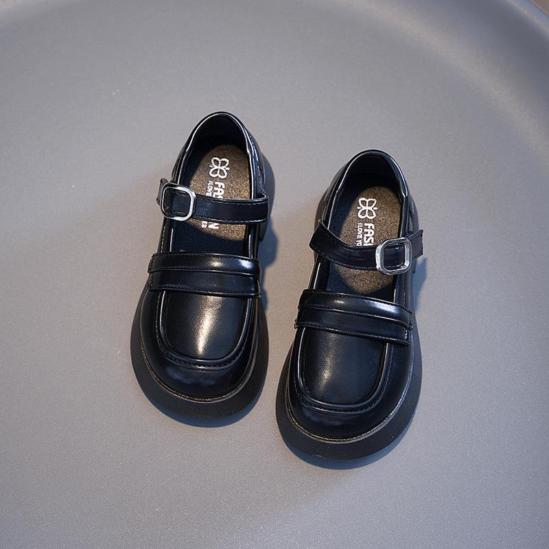 Обувь для девочек из кожи Весна Осень Модные детские туфли на плоской подошве Принцесса Черные однотонные туфли Нескользящие мягкие детские туфли Мэри Джейн Повседневные