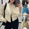 Women's Cropped Jackets Stand Collar Varsity Shacket Coat Casual Button Down Long