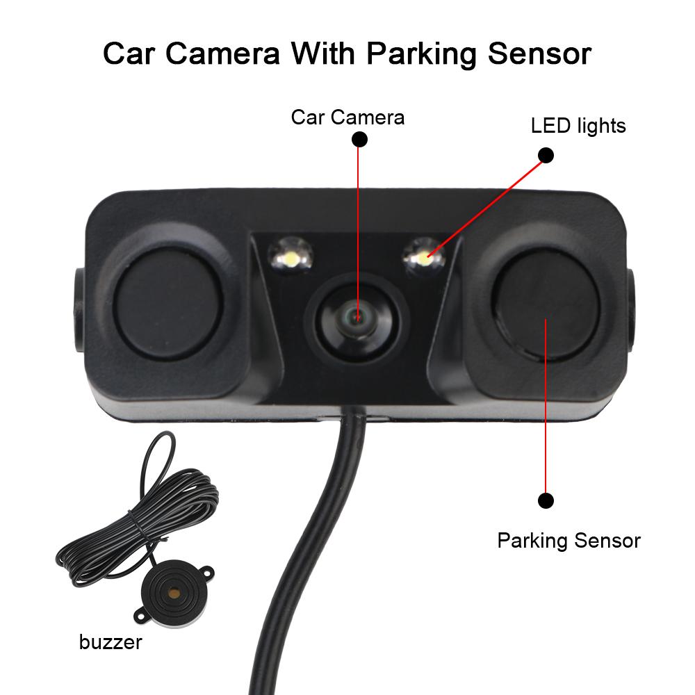 Автомобильные аксессуары Светодиодный светильник высокой четкости Водонепроницаемая камера заднего вида постоянного тока 12 В Реверсивный радар-датчик-детектор Универсальный 3 в 1 Мини-сигнализация ночного видения