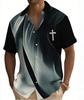 Men's Gradient Cross Print Short Sleeve Shirt, Spring Summer Religious Casual Blouse, Loose Casual Top